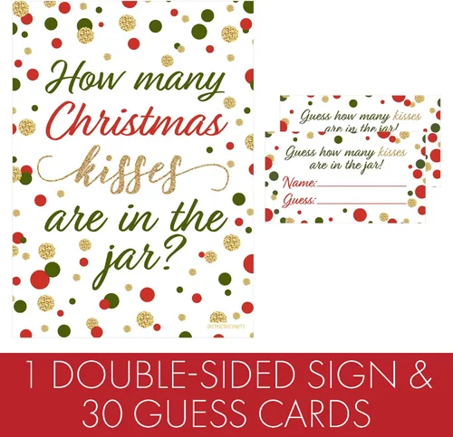 Vista 3 de Juego de fiesta de Navidad - Cuántos besos - Cartel de pie y 30 tarjetas