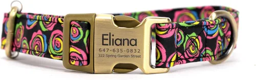 Vista 17 de Collar de perro personalizado con nombre y número de teléfono grabado, collar ajustable personalizado para cachorros, collar de algodón orgánico