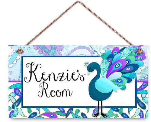 Vista 2 de Letrero de puerta de perezoso floral con nombre personalizado, flores, dormitorio, cuarto de bebé, placa de madera colgante, decoración de pared