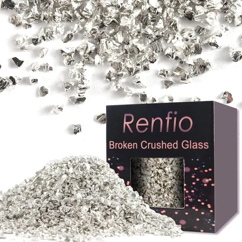 Vista 12 de Renfio Juego de purpurina de vidrio triturado roto de 32 colores, 22.57 onzas, fragmentos de purpurina de 2 a 0.157 in, chips de vidrio metálico