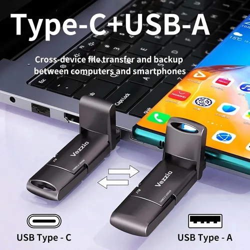 Vista 2 de Unidad externa SSD Vezzio USB Velocidad de hasta 1000 MB/s Pulgar, USB 3.2 Gen2+Tipo C SSD portátil de doble puerto, memoria USB para iPhone17, 16