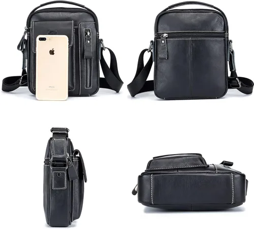 Vista 2 de QAZWSXE Bolso bandolera de cuero pequeño para hombres y mujeres, para viajes al aire libre, negocios