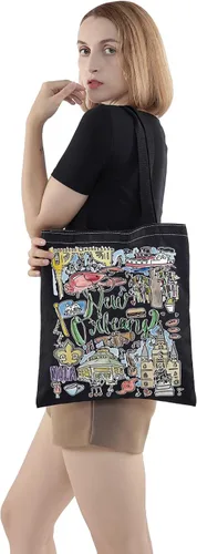 Vista 4 de WZMPA Bolsa de viaje de Nueva Orleans, regalo de recuerdo de Louisiana, bolsa de comestibles reutilizable