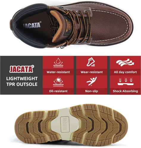 Vista 3 de Jacata Botas de trabajo para hombre Moc Toe Wedge Botas De Trabajo Para Hombre Soft Toe Antideslizante Construcción Industrial Botas de Cuero