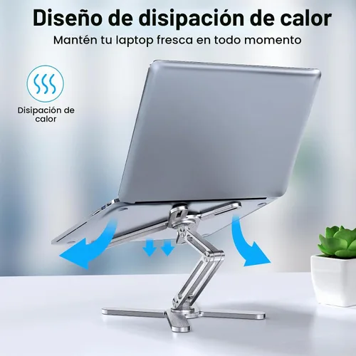 Vista 3 de LIENS Soporte ajustable para laptop con base giratoria de 360°, elevador de aluminio para computadora portátil plegable para escritorio, soporte