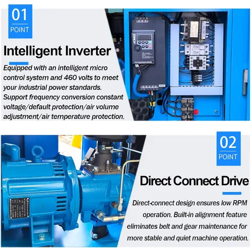 Vista 3 de Velocidad variable 460V del compresor de aire del tornillo de Bilowk 10HP/7.5KW 3 fases Bilowk Industrial Screw Compressor, 39CFM, 120PSI Max