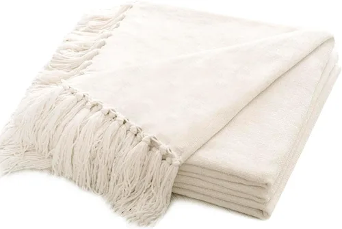 Vista 18 de RECYCO Manta Suave y Acogedora de Chenilla con Flecos de Borlas para Sofá, Silla, Cama, Sala de Estar, Regalo (Beige, 50" x 60")