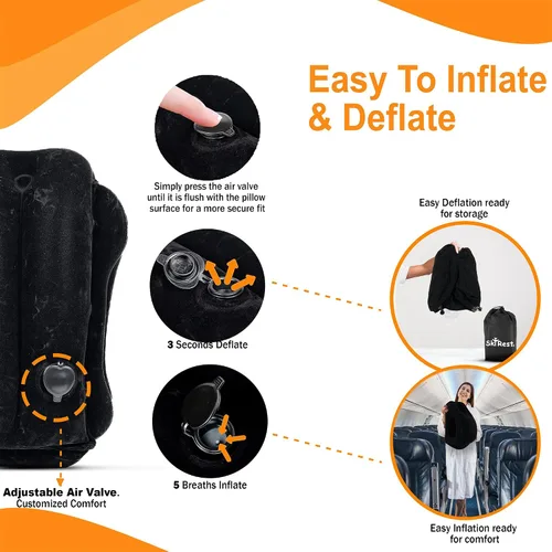 Vista 4 de Skyrest® Almohada inflable de viaje para autobuses, soporte cómodo para la cabeza, almohada de aire para dormir para evitar dolor de cuello, lumbar