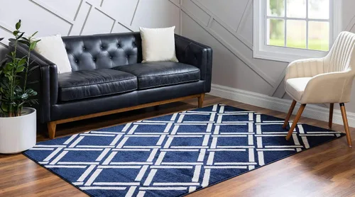 Vista 2 de Unique Loom Trellis Collection - Alfombra geométrica moderna azul marino (9 pies x 12 pies)