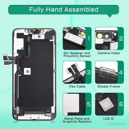 Vista 2 de Para iPhone 11 Pro Max Reemplazo de pantalla LCD táctil 3D Digitalizador 6.5 "Montaje de marco completo Auricular frontal oído altavoz sensor Kit