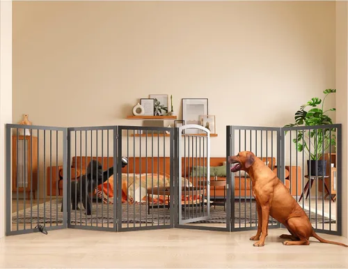 Vista 14 de JSB Puerta para perros de 72 pulgadas extra ancha de 28 pulgadas de altura, puerta para mascotas independiente para pasillos, escaleras y hogar