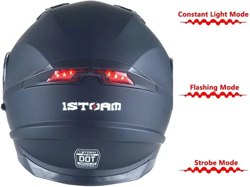 Vista 6 de 1Storm Nuevo Casco Modular de Motocicleta con Visera Dual Cara Completa y Luz Trasera LED Recargable: Modular901 Fibra de Carbon Negro