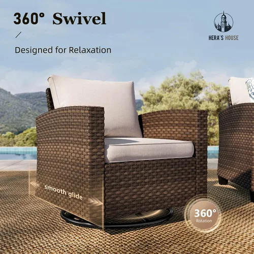 Vista 11 de HERA'S HOUSE - Juego de muebles para patio con mesa para fogata, muebles de mimbre para exteriores, sofá de conversación con asientos profundos