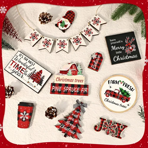 Vista 5 de 20 piezas de decoración de bandejas escalonadas de Navidad - Decoraciones navideñas para centros de mesa de interior, decoración de bandeja a Negro