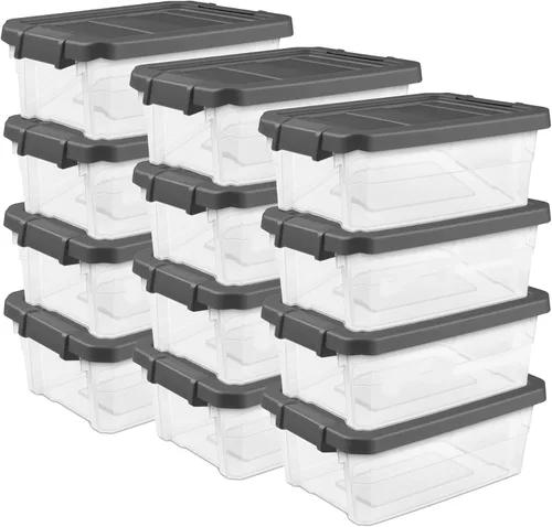 Vista 26 de Sterilite - Caja apilable modular con tapa de cierre, 16 cuartos de galón, paquete de 6 Contenedores de almacenamiento de plástico transparente
