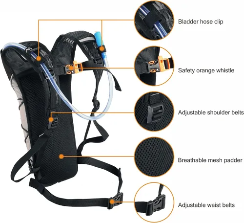 Vista 5 de Mochila de hidratación y vejiga de hidratación de agua a prueba de fugas de 2 litros, mochila ligera para correr y paquete de hidratación, correr