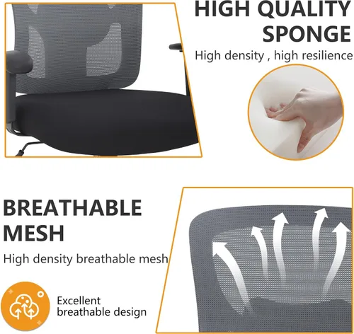 Vista 5 de PayLessHere Silla de escritorio ergonómica, silla de oficina, silla de computadora de 500 libras con soporte lumbar, asiento ancho, brazos de Gris