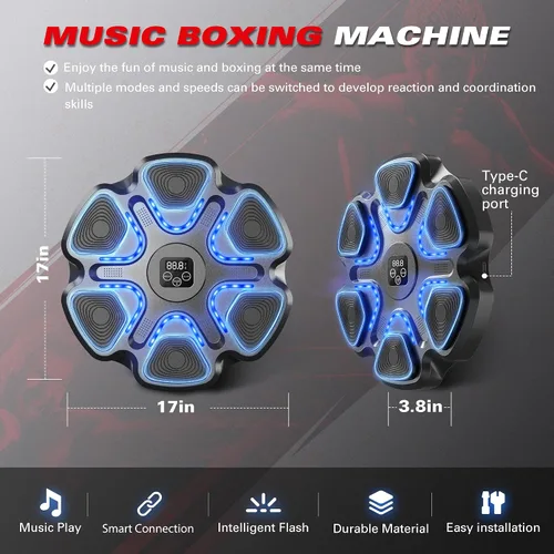 Vista 6 de Music Boxing Machine with Gloves for Adults Boxing Machine Wall Mounted Music, Smart Connection Boxing Equipment for Home and Gym, Training Machine