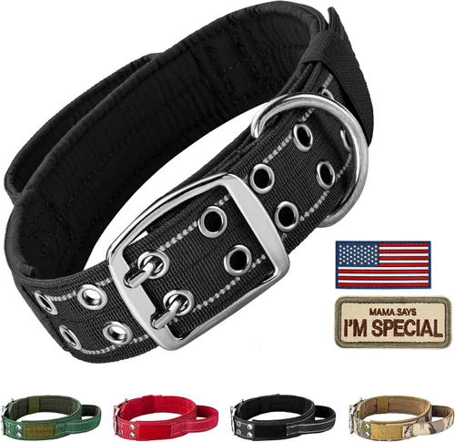 Vista 9 de Annchwool Juego de collar ajustable para perro y correa de 5 pies con hebilla de metal resistente, cómodo forro reflectante y doble asa para perros