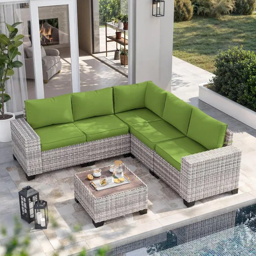 Vista 75 de Muebles de patio al aire libre conjunto PE mimbre ratán al aire libre sofá seccional Gris