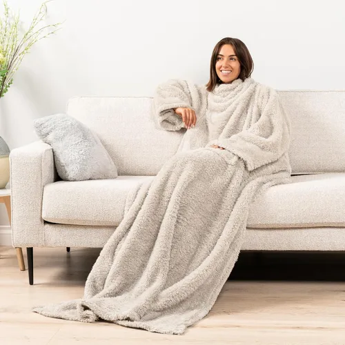 Vista 2 de PAVILIA Manta Esponjosa con Mangas para Adultos, Manta Vestible de Felpa Suave y Difusa, Forro Polar Sherpa con Mangas y Bolsillo, Regalos Cálidos
