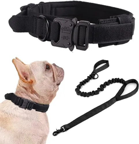 Vista 47 de Collar táctico para perro, ajustable, militar, de nailon, con asa de control y hebilla de metal resistente para perros medianos y grandes (negro, S)