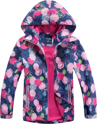 Vista 10 de M2C - Chaqueta ligera impermeable para exteriores con capucha para niñas, forro polar con estampado floral Perla de guepardo