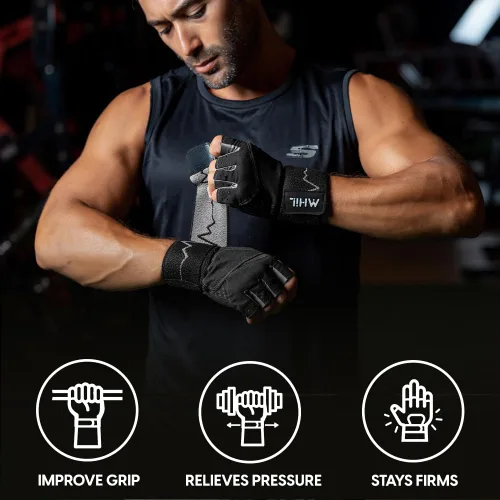 Vista 2 de MhIL Guantes de entrenamiento para hombres – Guantes de gimnasio cómodos para hombres con agarre mejorado para seguridad y protección de las manos