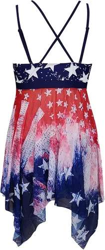 Vista 6 de Traje de baño de dos piezas con la bandera americana de talla grande para mujer