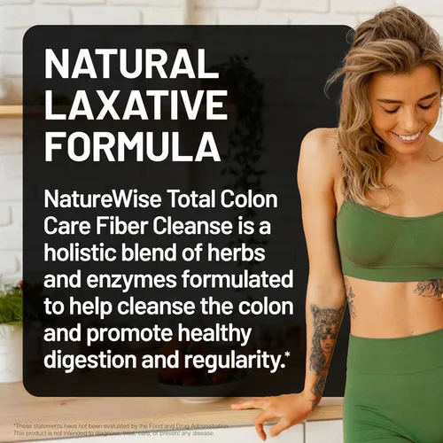 Vista 2 de NatureWise Total Colon Care Fiber Cleanse - Mezcla laxante natural - Laxantes herbales, prebióticos y enzimas para regularidad, digestión