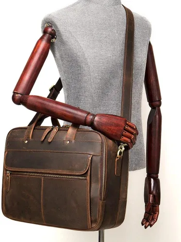 Vista 3 de Ztimi Men's Bag Retro Portable Briefcase Men's Messenger Bag Shoulder Bag Horizontal Computer Bag Large