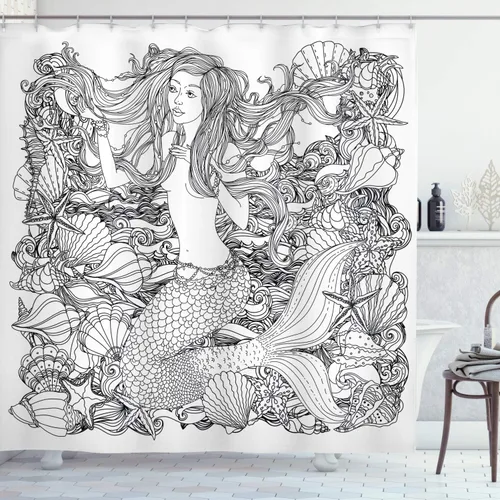 Vista 69 de set de cortina para baño decorativa de tela de poliéster con ganchos
