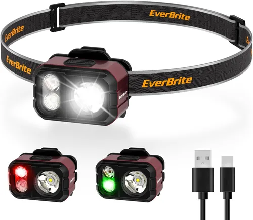Vista 11 de EverBrite Linterna frontal recargable de 400 lúmenes, lámpara de cabeza ligera y cómoda de 1.59 onzas con clip para sombrero, IP67 impermeable, luz