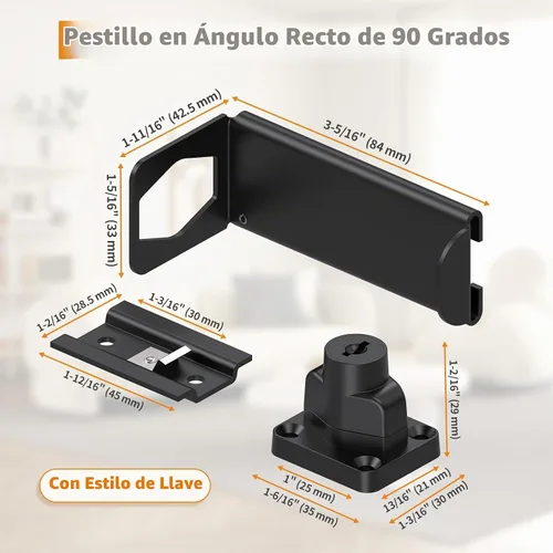 Vista 2 de Cerradura de puerta corredera de 90 grados, pestillo de hasp de ángulo recto de seguridad, pestillo de puerta para puerta corredera apto para Negro