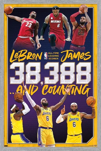Vista 13 de NBA League - Póster de pared de LeBron James All-Time Scoring Leader, 22.4 pulgadas de largo x 14.7 pulgadas de ancho, versión enmarcada de madera