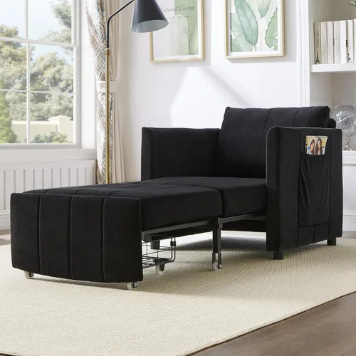 Vista 28 de Sofá cama convertible de terciopelo con respaldo ajustable y enchufe USB, sofá cama extraíble multiposición tamaño individual con 2 almohadas