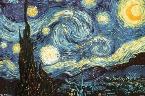 Vista 9 de Trends International Póster de pared The Starry Night de Vincent van Gogh, 14.725 x 22.375 pulgadas, versión enmarcada de madera de granero
