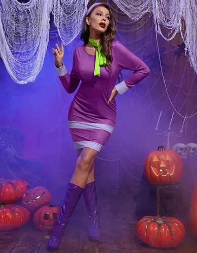 Vista 3 de For G and PL Disfraz de Halloween para mujer, minivestido morado