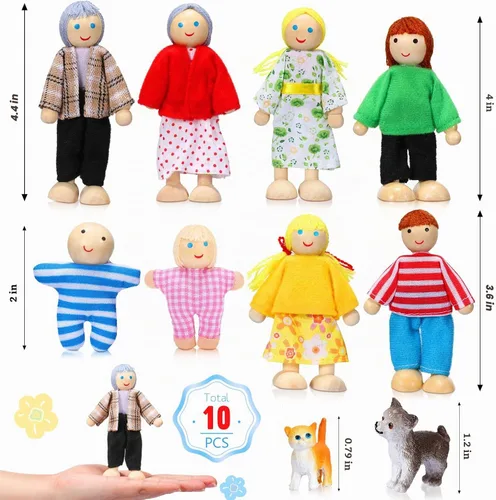 Vista 2 de Skylety 10 piezas de set de casa de muñecas de madera con figuras de mini personas, muñecas para casa de muñecas, figuras de madera para jugar