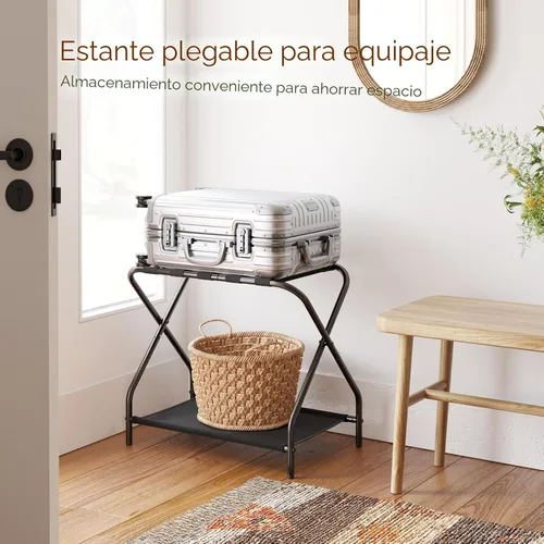Vista 3 de AMHANCIBLE Portaequipajes, juego de 2, soportes plegables para maleta para habitación de invitados, soporte de equipaje de metal con estante