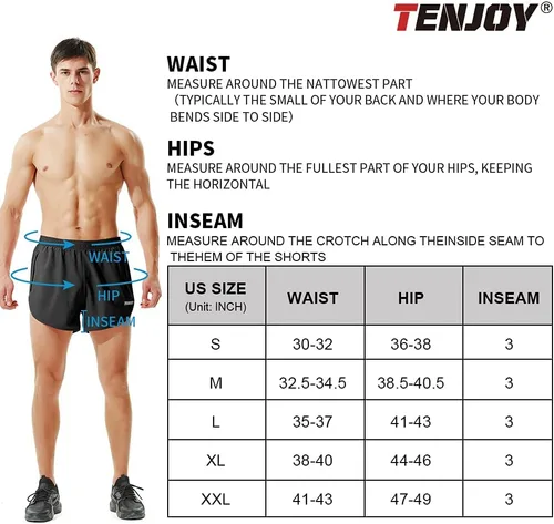 Vista 6 de TENJOY Pantalones cortos de correr para hombre, pantalones cortos de entrenamiento atléticos para hombre, pantalones cortos deportivos de 3 pulgadas