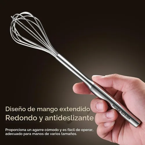 Vista 5 de Batidor pequeño de acero inoxidable, 10 pulgadas Para cocinar, queso, café, harina, huevos. Funciona muy bien para tazas y recipientes pequeños