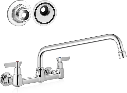 Vista 11 de Airuida Grifo de cocina comercial de montaje en pared, boquilla giratoria de 8 pulgadas, grifo de fregadero central de 8 pulgadas con asas dobles