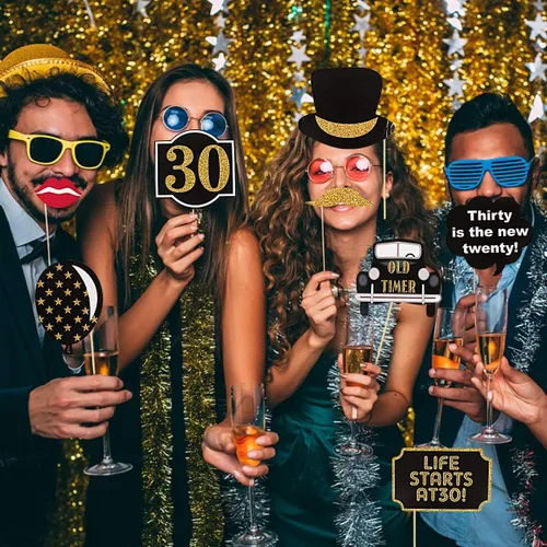 Vista 8 de Accesorios para cabina de fotos de cumpleaños número 30 para adultos (41 unidades) para ella, fiesta de cumpleaños de treinta y 30 años