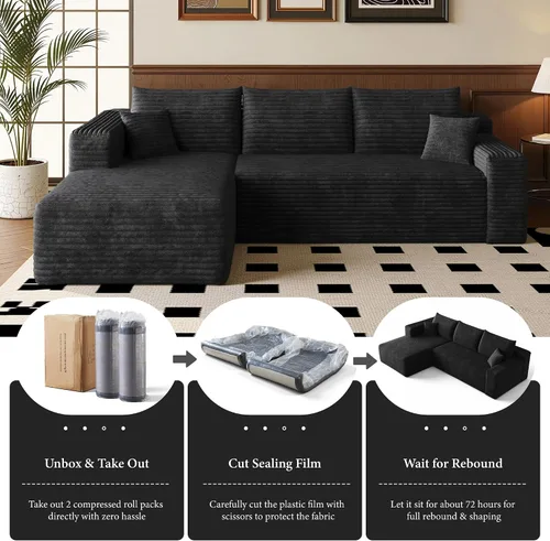 Vista 5 de AUGOP Sofá modular moderno de 96 pulgadas para sala de estar, sofá modular con sofás en forma de L, sofá tapizado sin hueso, sofá seccional con Negro