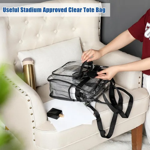 Vista 3 de Silkfly Bolsa de viaje de PVC transparente aprobada para estadios, con asas, correa para el hombro, cremallera para mujer, 2 unidades 2 Pcs
