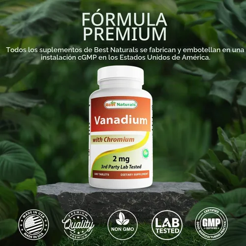 Vista 4 de Best Naturals Vanadio 2 mg con Polinato de Cromo 200 mcg 180 Comprimidos