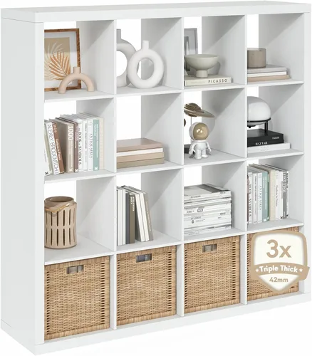 Vista 56 de Furinno Estantería para cubículos, estantería apilable, organizador de almacenamiento en cubos con parte trasera abierta, extragruesa, 15.8 x 15.8 x