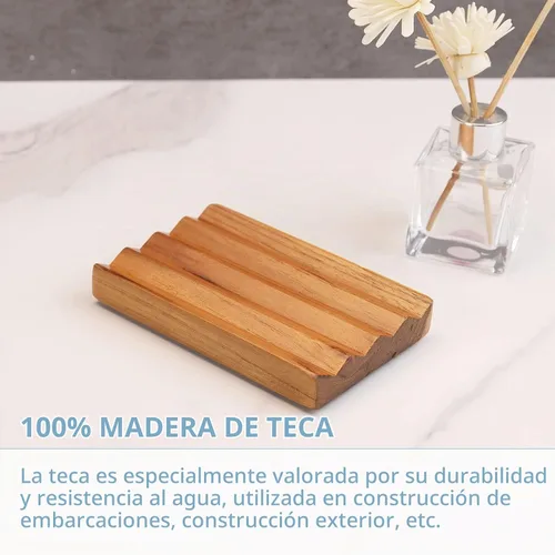 Vista 6 de HTB - Jabonera de teca para ducha, paquete de 2 unidades de HTB, soporte decorativo de madera para jabón de baño, diseño de base elevada