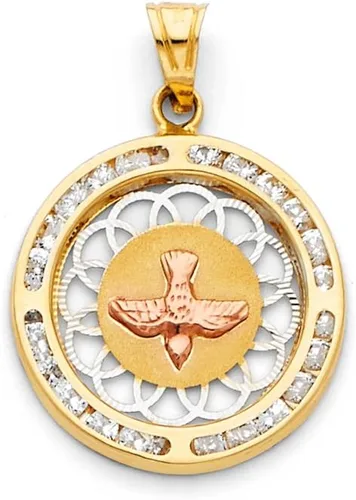 Vista 2 de Colgante de oro tricolor real de 14 quilates con colgante de paloma de Espíritu Santo CZ